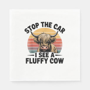 Stop The Car I See Fluffy Funny Cow Retro Highland Napkin