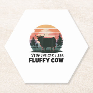 Stop The Car See Fluffy Cow Highland Cow Farm Suns Paper Coaster