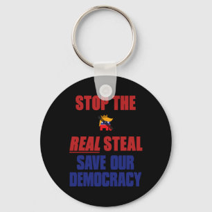 Stop The Real Steal Save Our Democracy - No Kings Key Ring