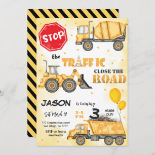 Stop the Traffic Construction Birthday Invitation