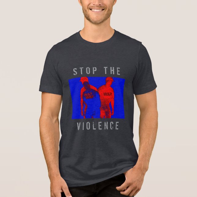 "Stop the Violence" Red Blue Black War Graphic  Tri-Blend Shirt (Front)