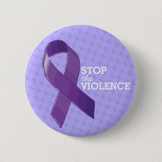 Stop the Violence with Purple Ribbon 6 Cm Round Badge (Front)