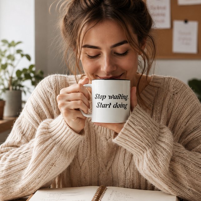 Stop Waiting Start Doing – Bold Motivational Quote Two-Tone Coffee Mug (Creator Uploaded)