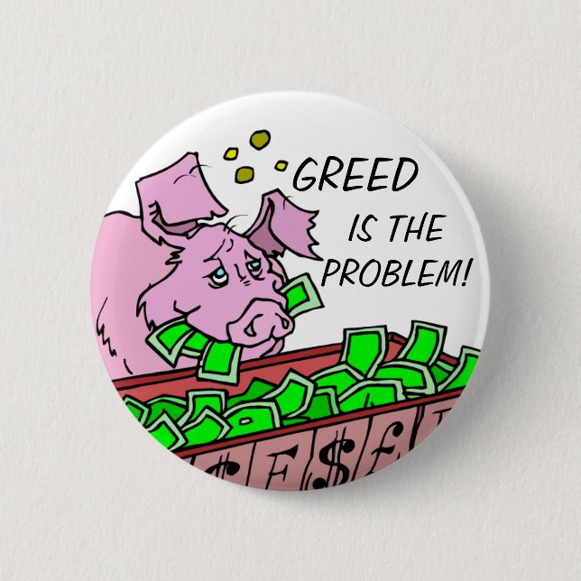 STOP WALL STREET GREED 6 CM ROUND BADGE (Front)