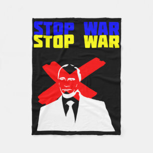 Stop War Anti Putin Face Ukrainian Flag Fleece Blanket