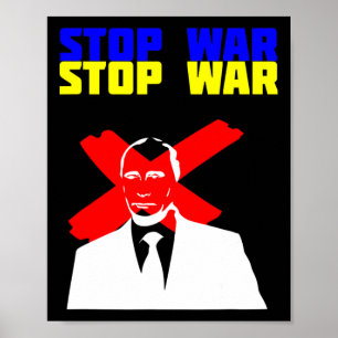 Stop War Anti Putin Face Ukrainian Flag  Poster