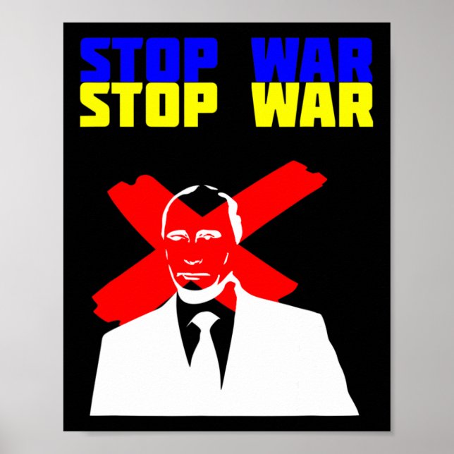 Stop War Anti Putin Face Ukrainian Flag  Poster (Front)