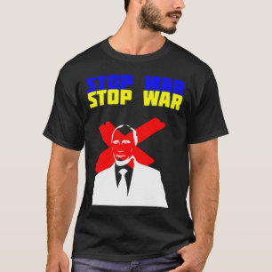 Stop War Anti Putin Face Ukrainian Flag  T-Shirt