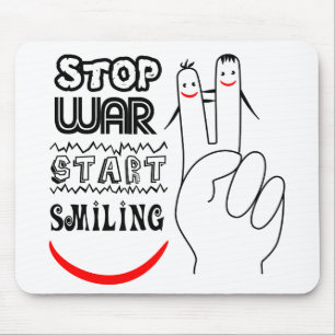 Stop War Big Smile Two Finger Peace Symbol Mouse Mat