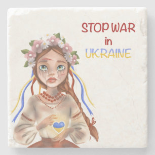 stop war in Ukraine Girl Two-Tone Coffee Mug Pilla Stone Coaster