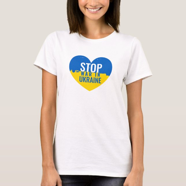 Stop War in Ukraine. Support Ukraine heart.  T-Shirt (Front)