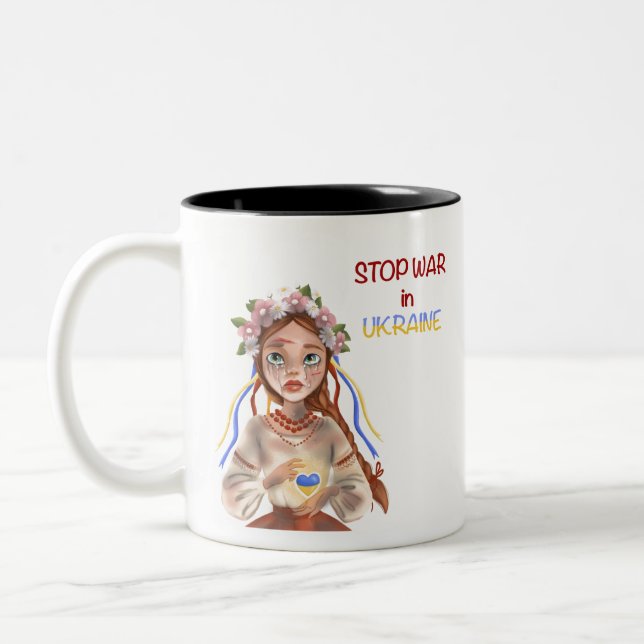 stop war in Ukraine Two-Tone Coffee Mug (Left)