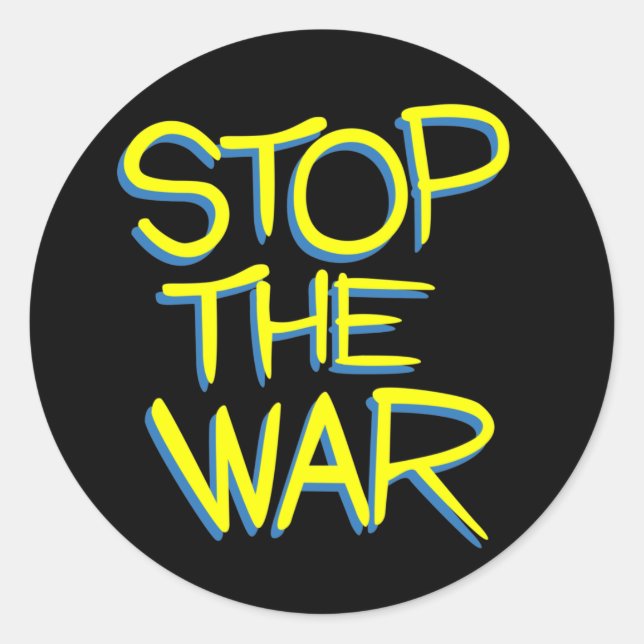 stop war peace symbol ukraine flag text message classic round sticker (Front)