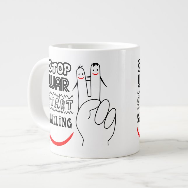 Stop War Start Smiling Large Coffee Mug (Front Left)