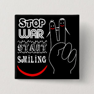 Stop War Start Smiling Peace Sign Funny Drawing 15 Cm Square Badge