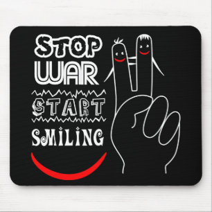 Stop War Start Smiling Peace Sign Funny Drawing Mouse Mat