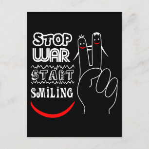 Stop War Start Smiling Peace Sign Funny Drawing Postcard