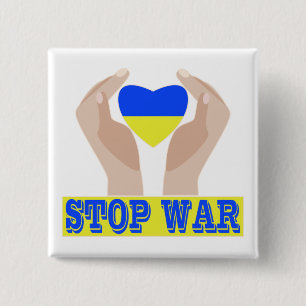 Stop war Ukrainian flag heart in hands 15 Cm Square Badge