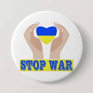 Stop war Ukrainian flag heart in hands 7.5 Cm Round Badge
