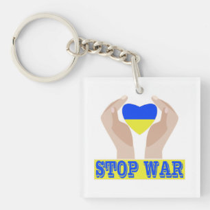 Stop war Ukrainian flag heart in hands Key Ring