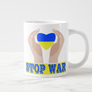 Stop war Ukrainian flag heart in hands Large Coffee Mug
