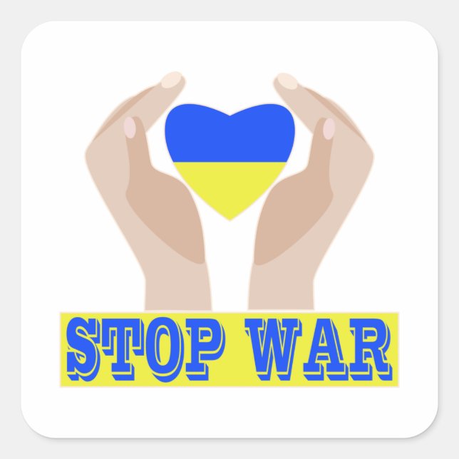 Stop war Ukrainian flag heart in hands   Square Sticker (Front)