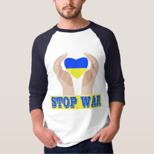 Stop war Ukrainian flag heart in hands T-Shirt