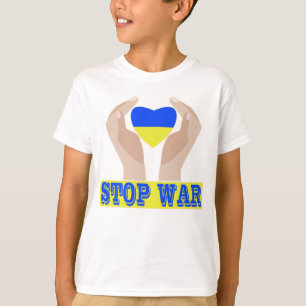Stop war Ukrainian flag heart in hands T-Shirt