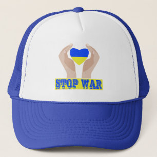Stop war Ukrainian flag heart in hands Trucker Hat