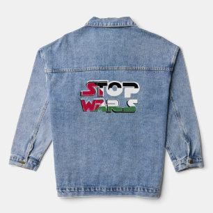 Stop Wars Palestine Flag text Typography design Denim Jacket