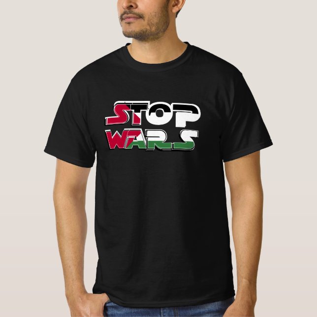 Stop Wars Palestine Flag text Typography design T-Shirt (Front)