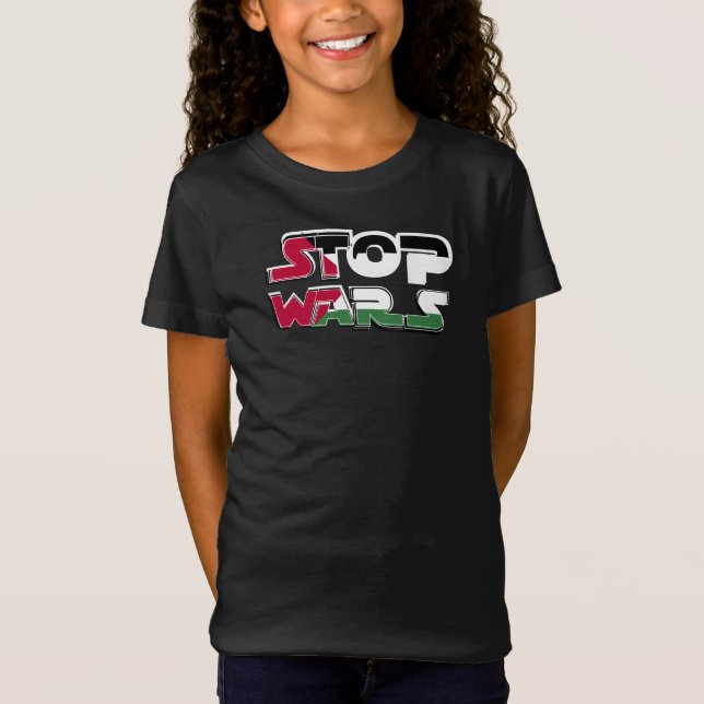 Stop Wars Palestine Flag text Typography design T-Shirt (Front)