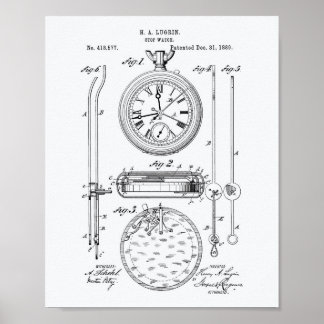 Stop Watch 1889 Patent Art White Paper Poster
