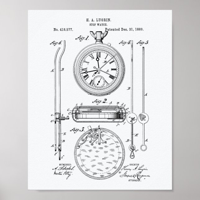 Stop Watch 1889 Patent Art White Paper Poster (Front)