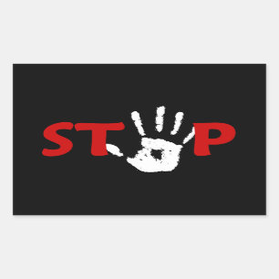 Stop with Handprint Rectangular Sticker