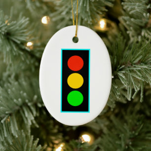 Stoplight with Light Blue Border Ceramic Tree Decoration