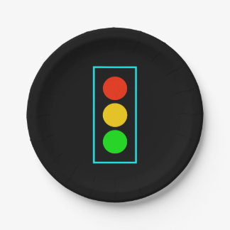 Stoplight with Light Blue Border Paper Plate