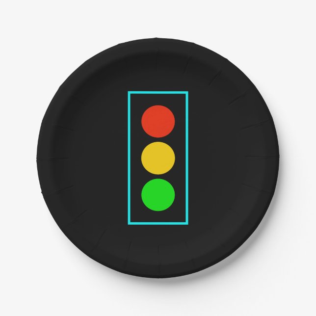 Stoplight with Light Blue Border Paper Plate (Front)