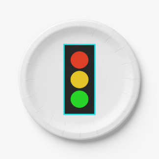 Stoplight with Light Blue Border Paper Plate
