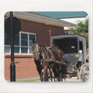 Stopped for a Spell, An Amiish Horse at stop sign Mouse Mat