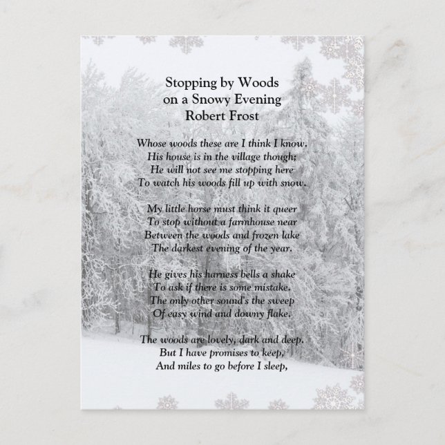 Stopping by Woods Snowy Evening Robert Frost Poem  Postcard (Front)