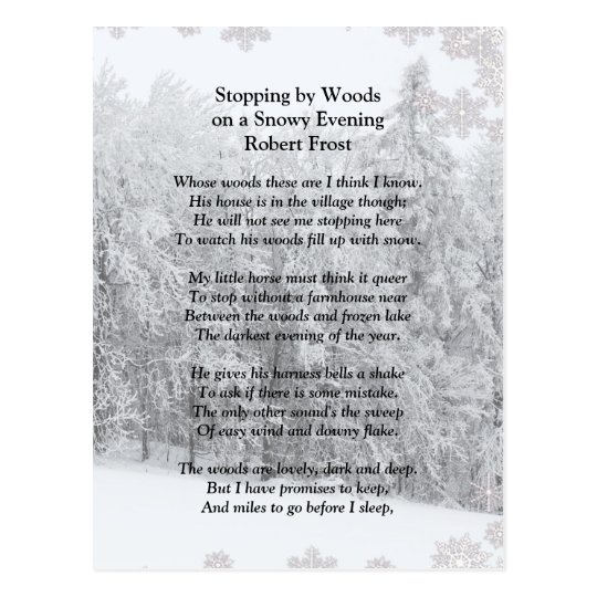 Stopping by Woods Snowy Evening Robert Frost Poem Postcard | Zazzle.co.uk