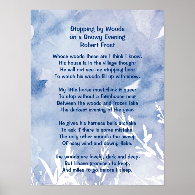 Stopping by Woods Snowy Evening Robert Frost Poem  Poster (Front)