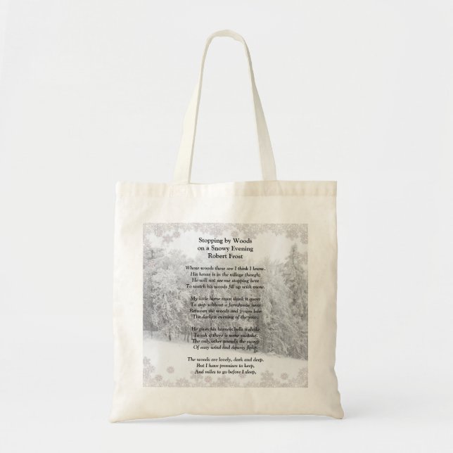 Stopping by Woods Snowy Evening Robert Frost Poem Tote Bag (Front)