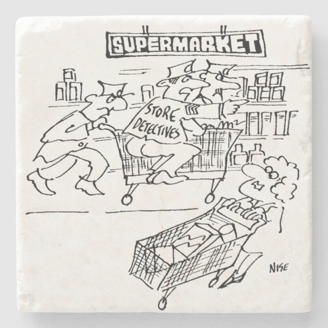 Store Detectives at a Supermarket Stone Coaster (Front)