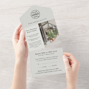 Store Event Grey Modern Photo Business Launch All In One Invitation
