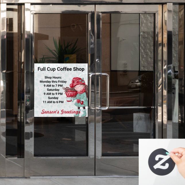 Store Hours Christmas Holiday Motif Custom Text Window Cling (Office Door)