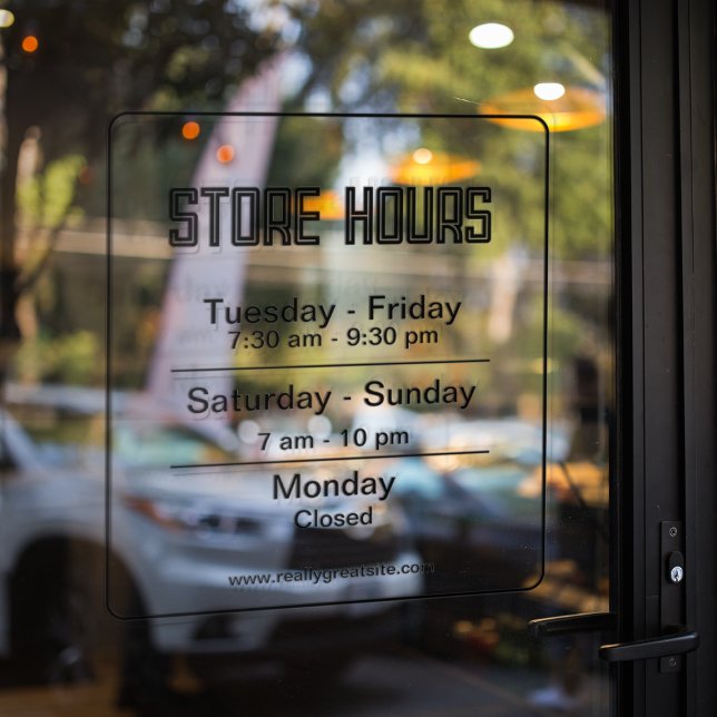 Store Hours l Black Transparent Business Times Window Cling (Creator Uploaded)