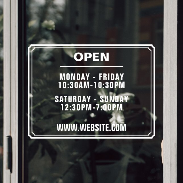 Store Hours Of Operation Website Transparent Window Cling (store hours of operation transparent door sticker with website)