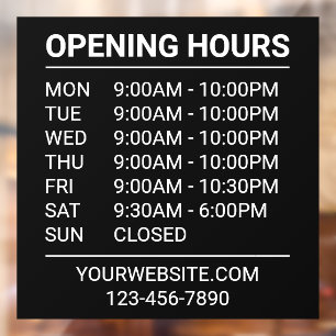 Store Hours Opening Hours Minimalist Black Window Cling